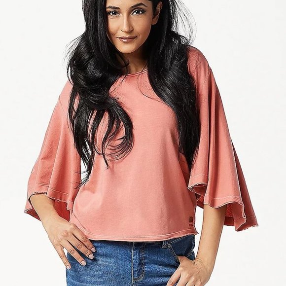 Peace Love World Tops - Peace Love World Wide-Sleeve Scoop-Neck Tee Shirt